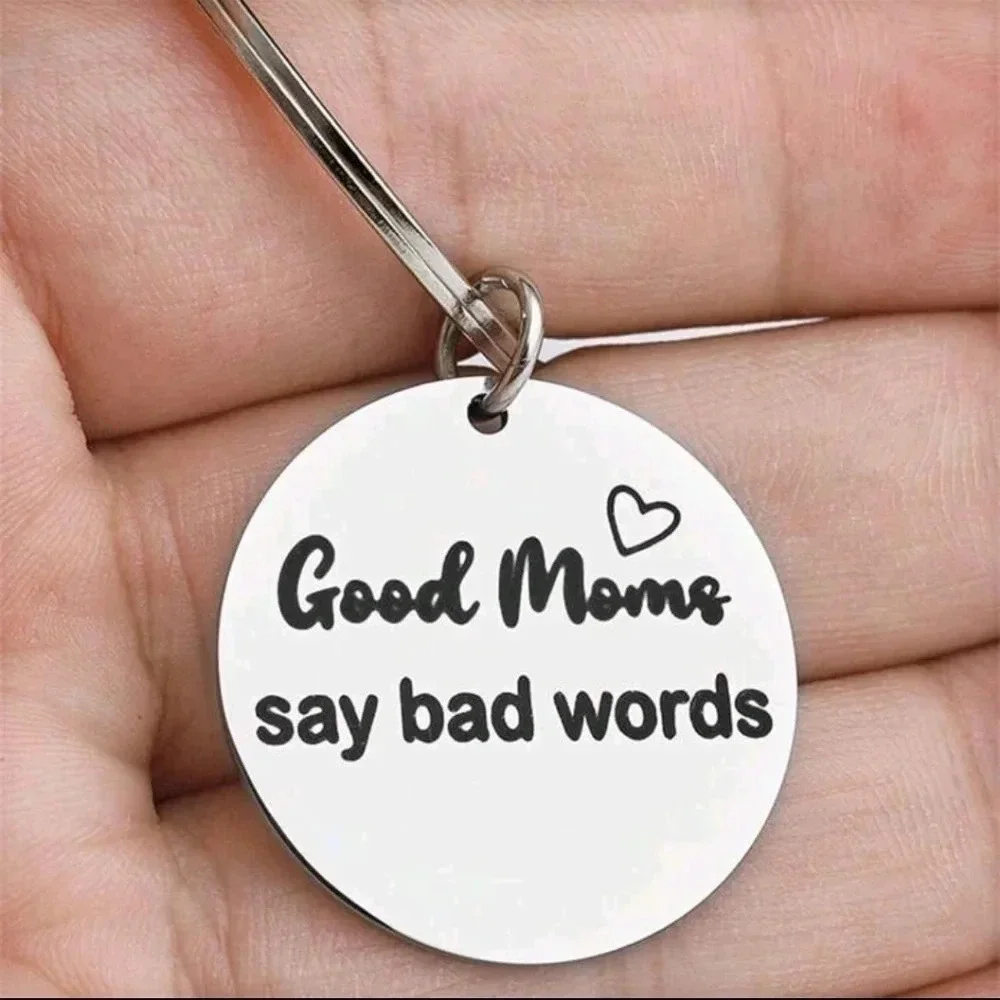 Funny silver mom mama key keychain keyring heart gift parent kids cute accessory